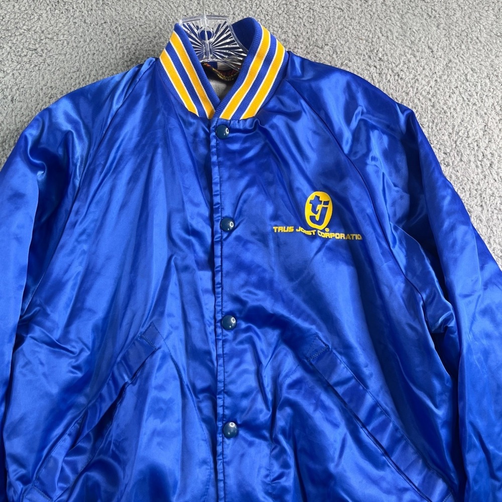 Vintage 80s Pla-Jac By Dunbrooke Satin Bomber Jacket Mens Size Medium‎ Blue Gold